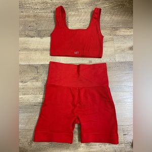 Set Active Red Box Cut Bra + Biker Shorts (Sculptflex)
